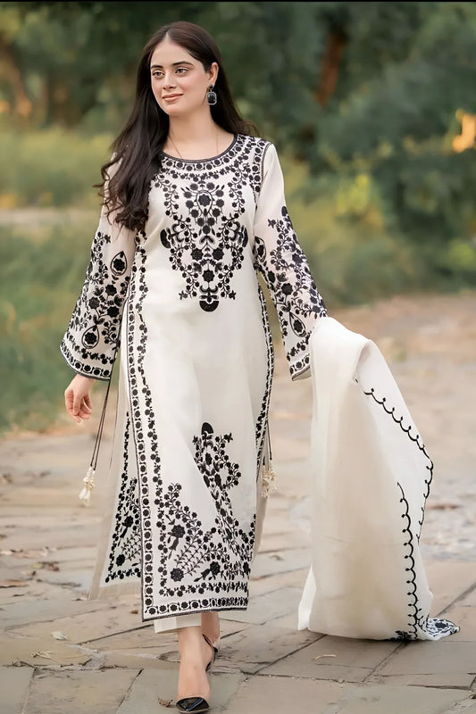 Jazmine Unstitched Embroidered Lawn 3Pc Suit