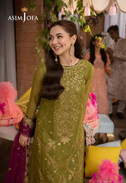 Asim Jofa Embroidered Lawn 3Pc Suit With Embroidered Dupatta