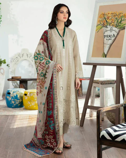 Asim Jofa Luxury Lawn Collection- 3PC Unstitched Embroidered Suit