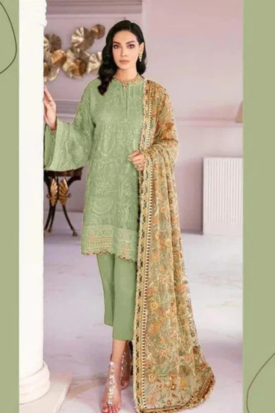 Baroque Embroidered Lawn 3Pc Suit With Embroidered Dupatta