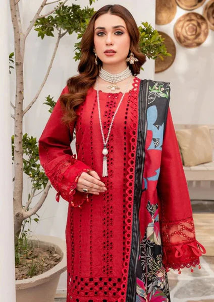 Crimson Chikenkari Embroidered Lawn 3Pc Suit