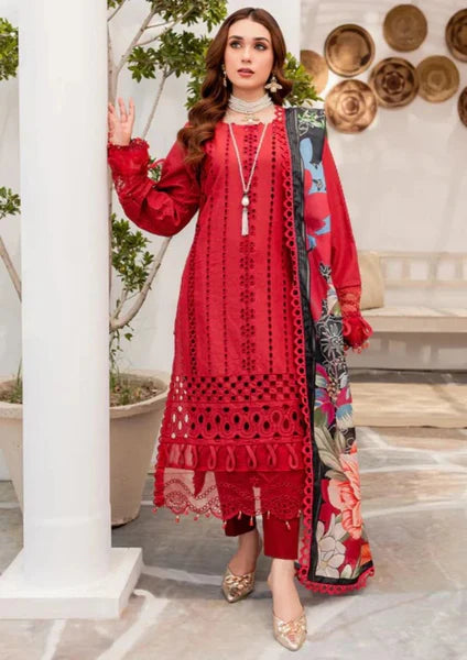 Crimson Chikenkari Embroidered Lawn 3Pc Suit